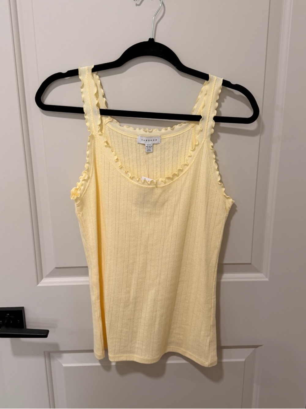 Topshop Butter Yellow Ruffle Trim Ribbed Tank
